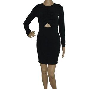 Express Dress Womens Size XS Black Sheath bodycon ruched cutout long sleeve 0-2